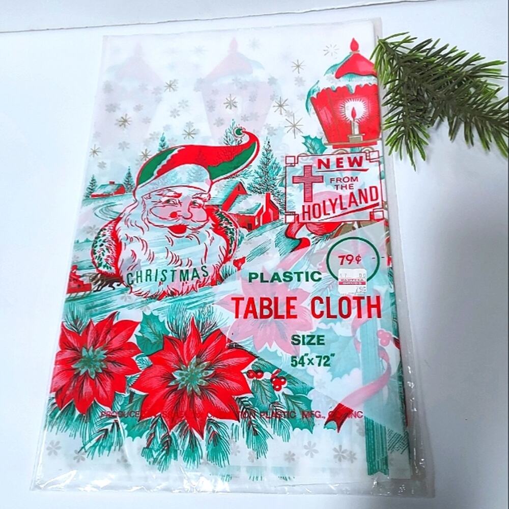 Vintage New in package Christmas Table Cloth Plastic 54" x 72"